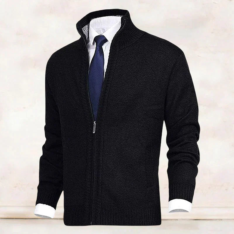 Cardigan zippé à col montant en maille au style intemporel homme – Noir