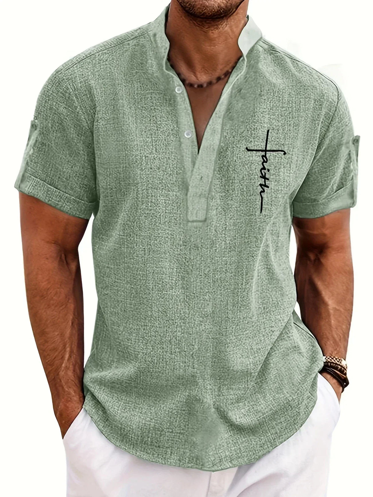 Chemise à col montant en tissu texturé