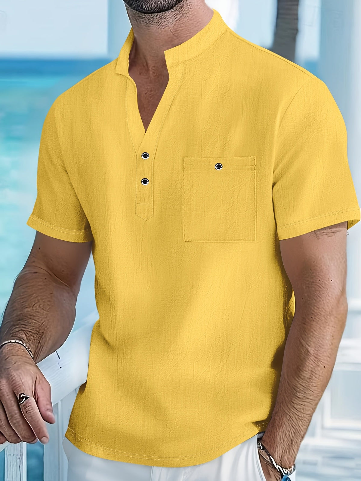 Chemise col mao avec poche poitrine