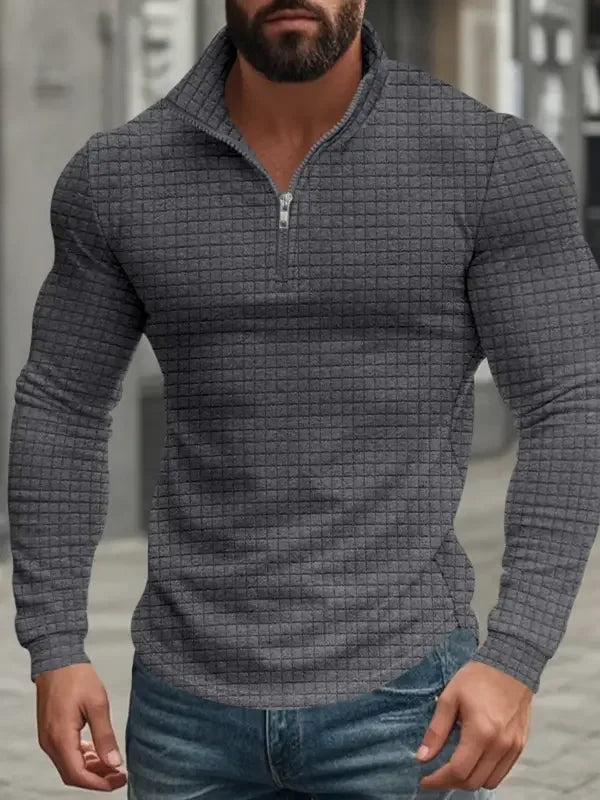Sweat demi-zip à petits carreaux
