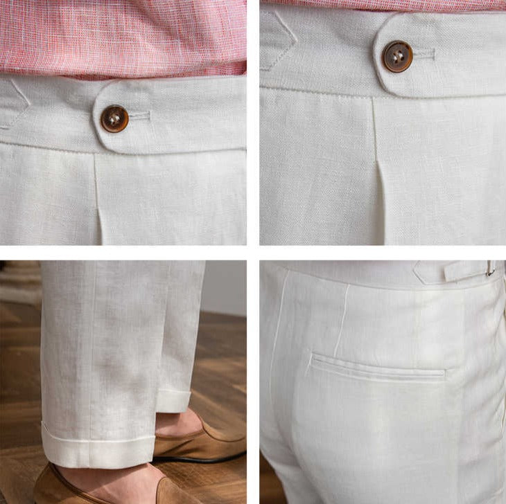 Pantalon à pinces aspect lin
