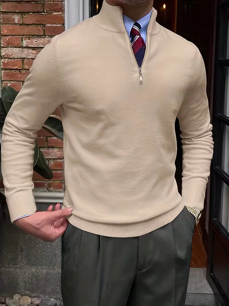 Pull col montant demi-zip en maille douce au style intemporel homme – Lutèce