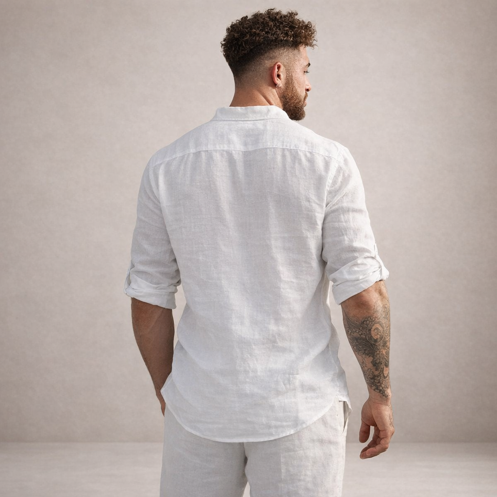 Chemise en lin à col ouvert manches retroussables homme – Malakoff