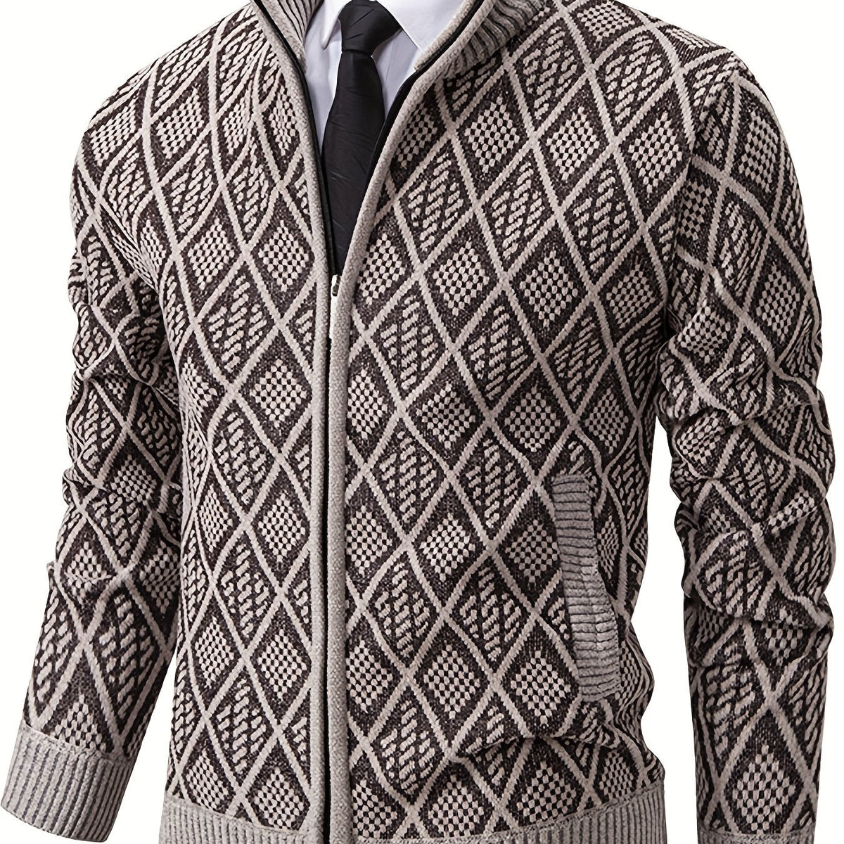 Pull zippé col montant motif géométrique