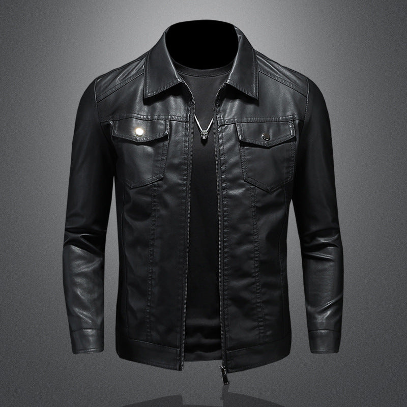 Veste en cuir vintage coupe classique zippée homme – Bénodet