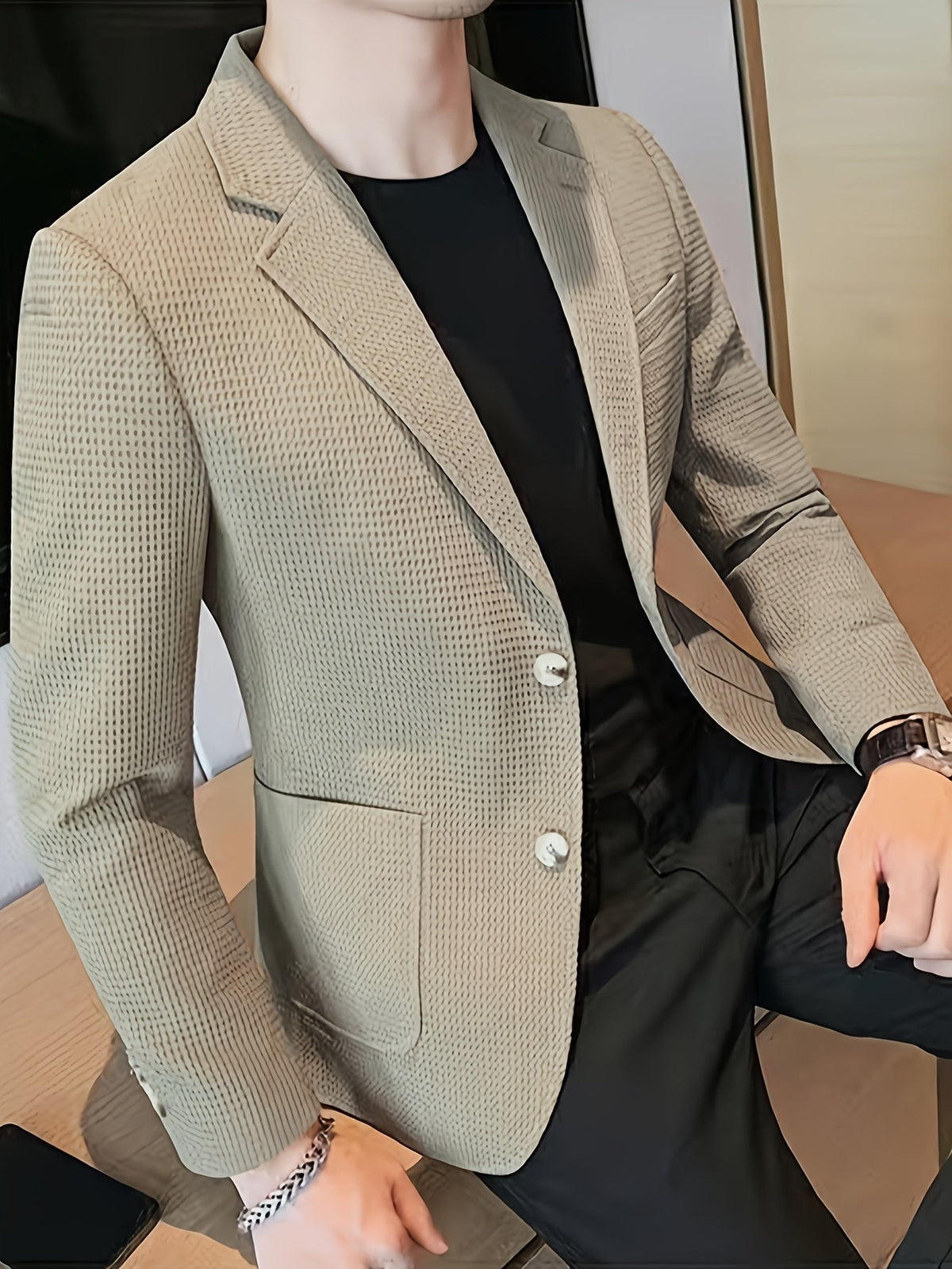 Blazer en maille texturée col à revers