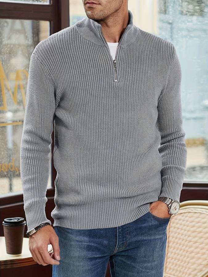Pull zippé en grosse maille à col montant chaleureux style chic homme – Angoulême