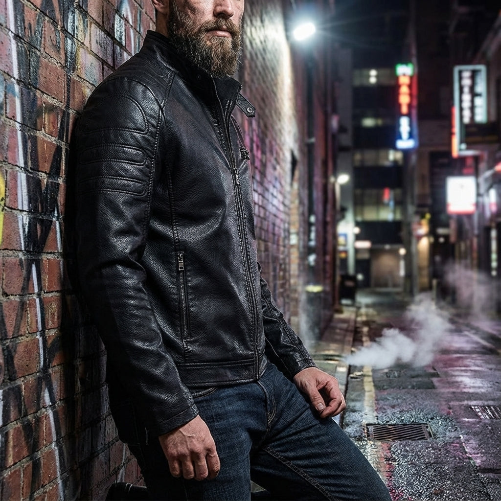 Veste esprit motard à zip intégral