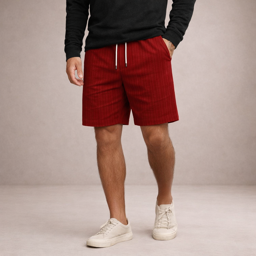Short d'été en lin à cordon de serrage coupe décontractée homme – Rouge