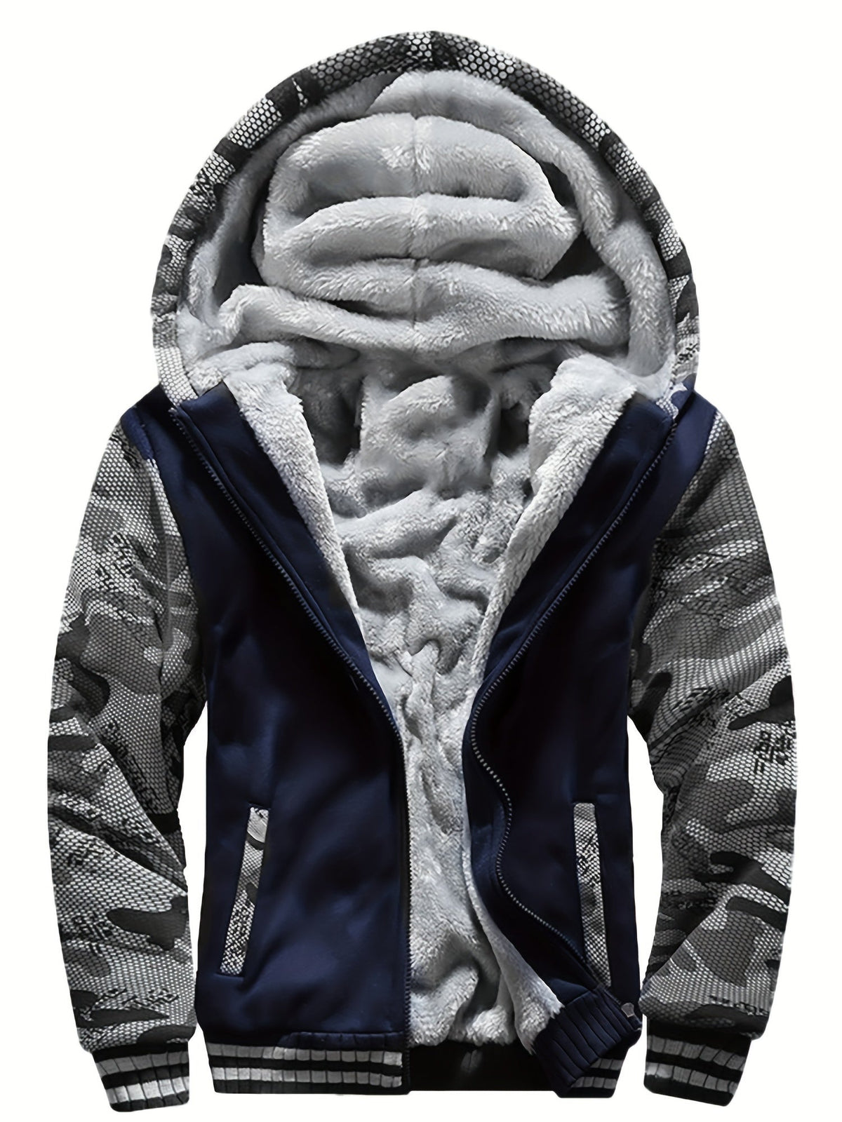 Pull à capuche zippé motif camouflage
