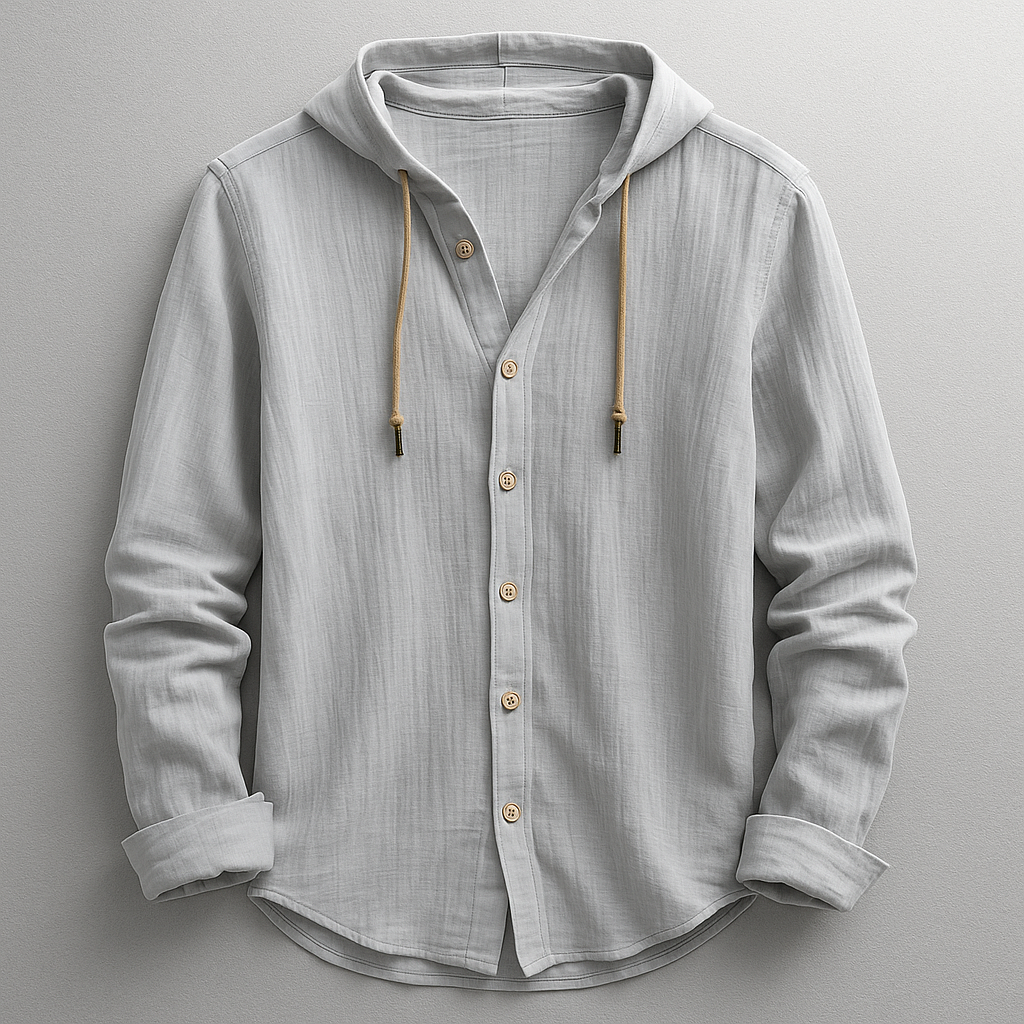 Chemise à capuche boutonnée aspect lin