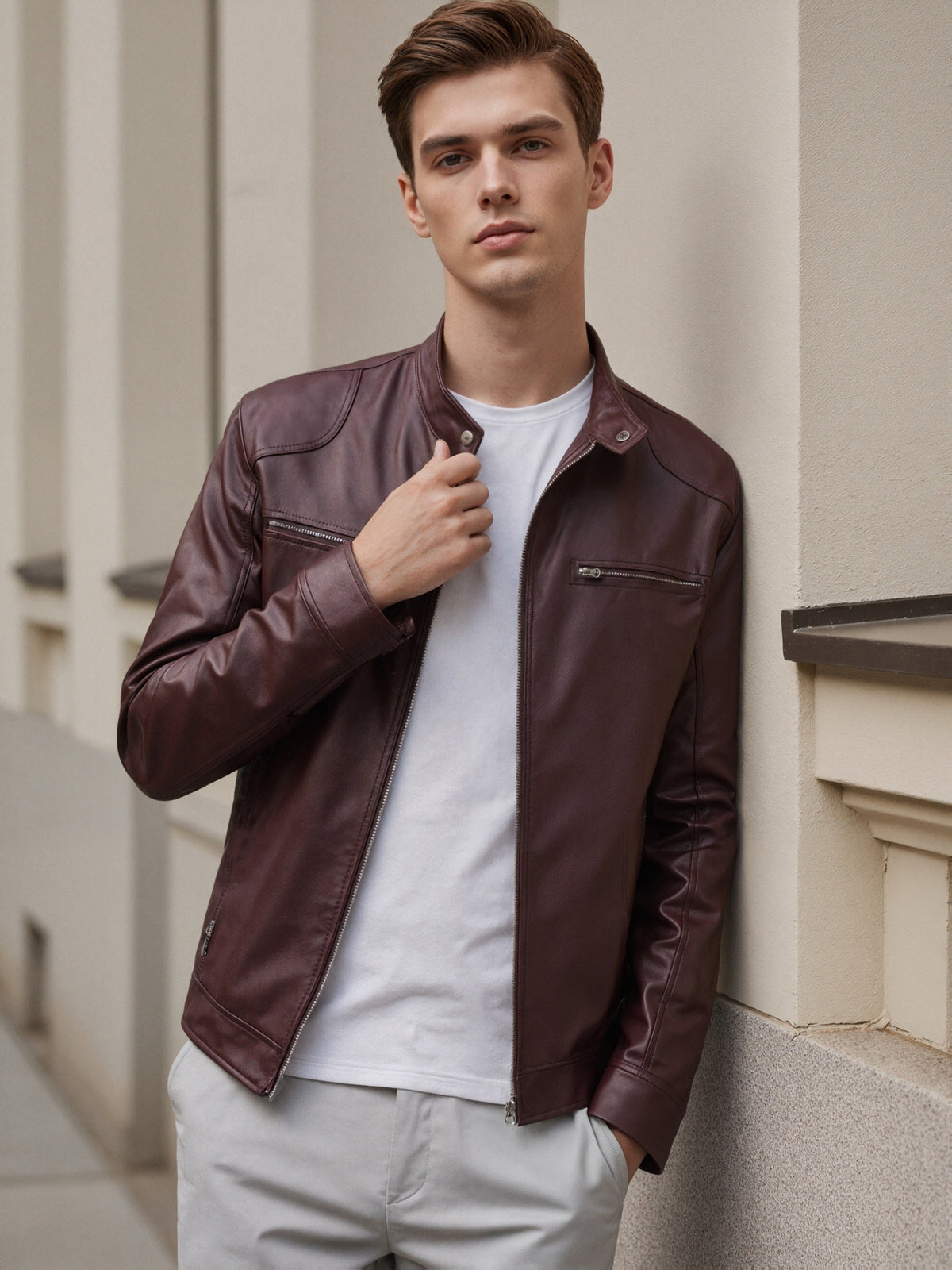 Veste zippée à col montant unie