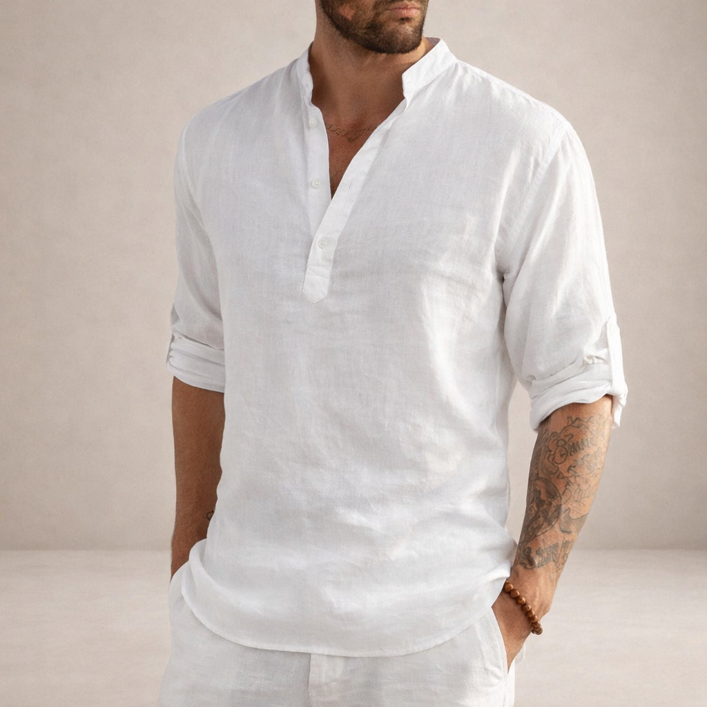 Chemise en lin à col ouvert manches retroussables homme – Malakoff