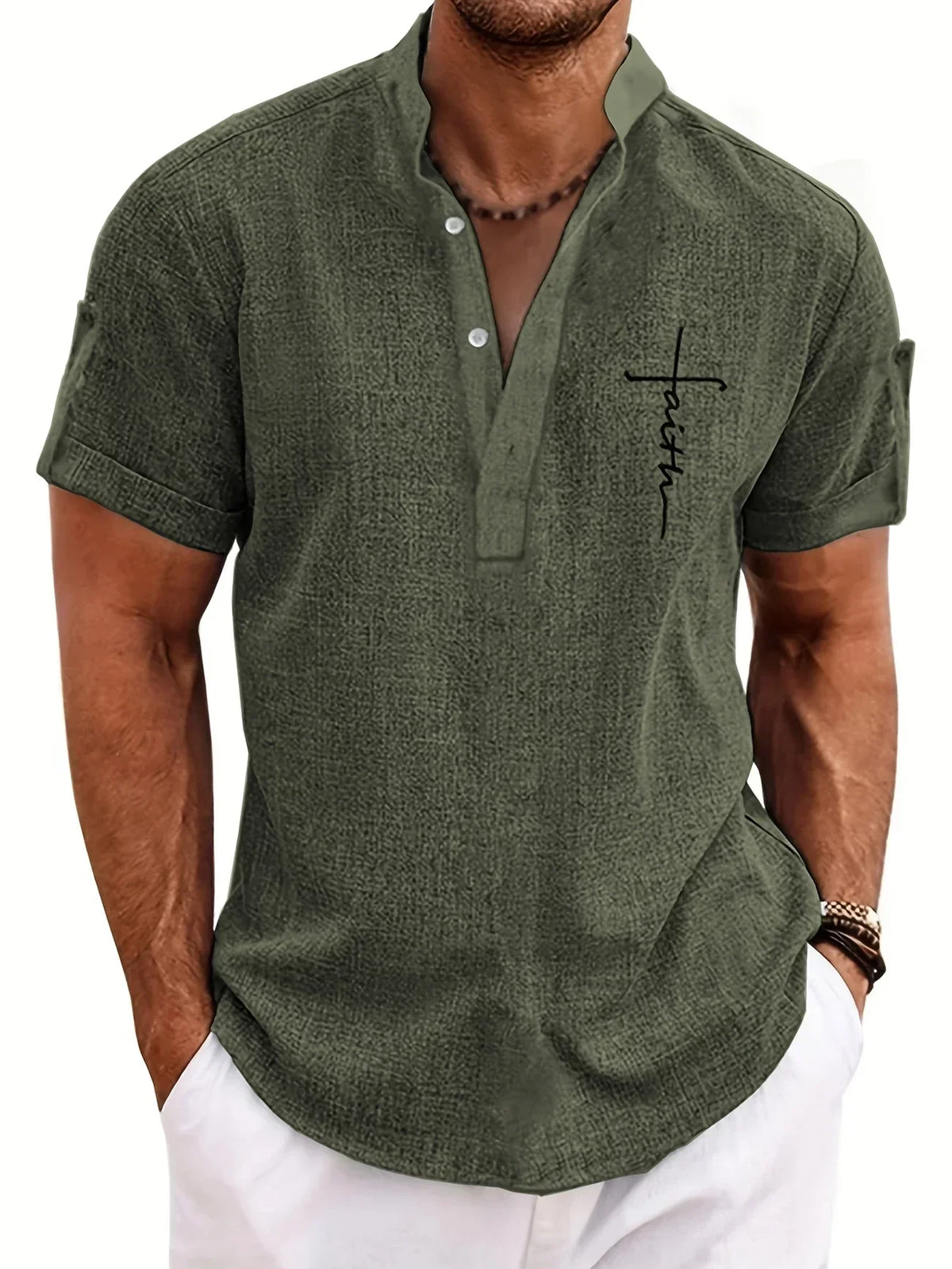 Chemise à col montant en tissu texturé
