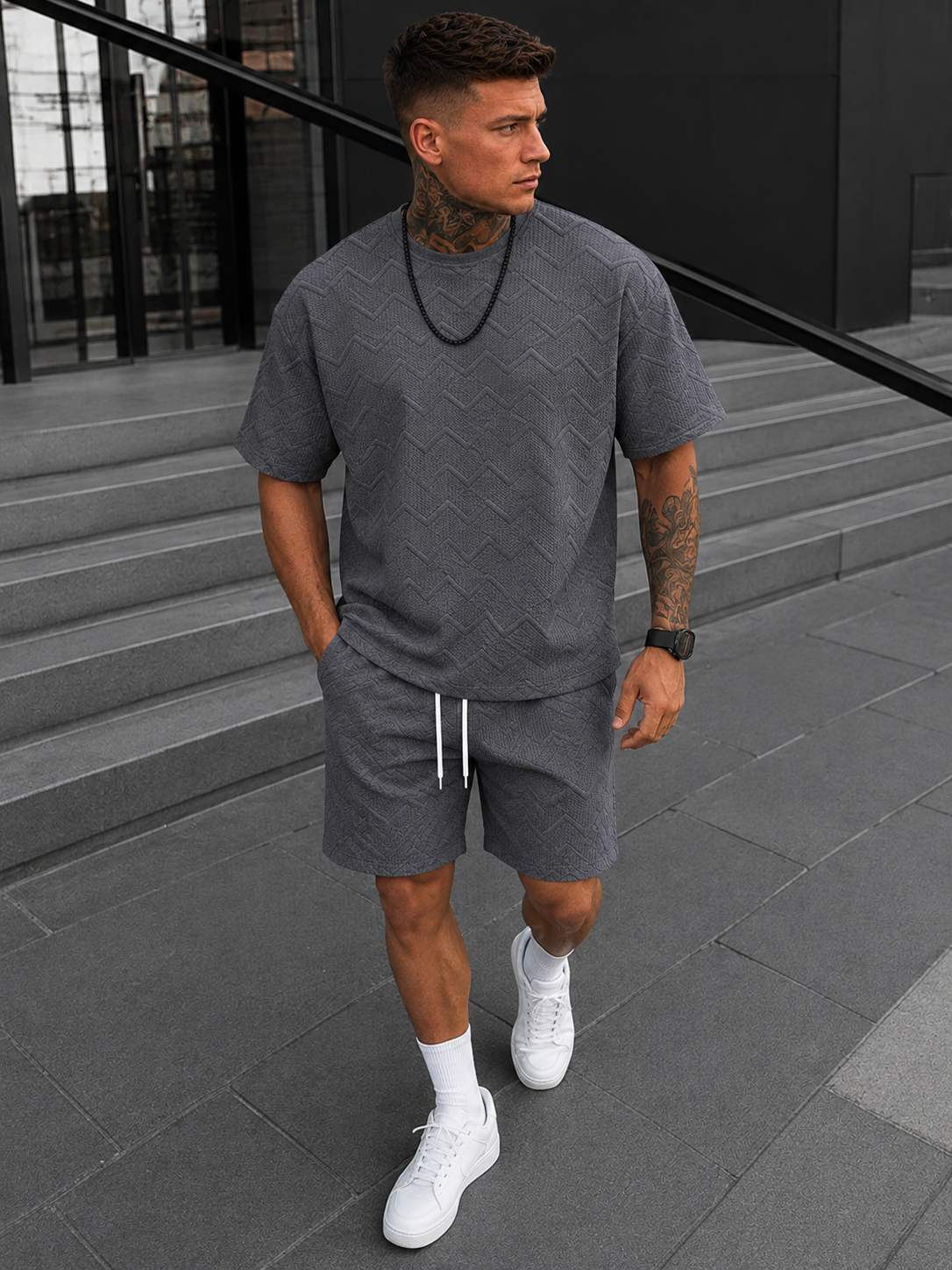 Ensemble t-shirt oversize et short assorti été style chic intemporel homme – Bussy