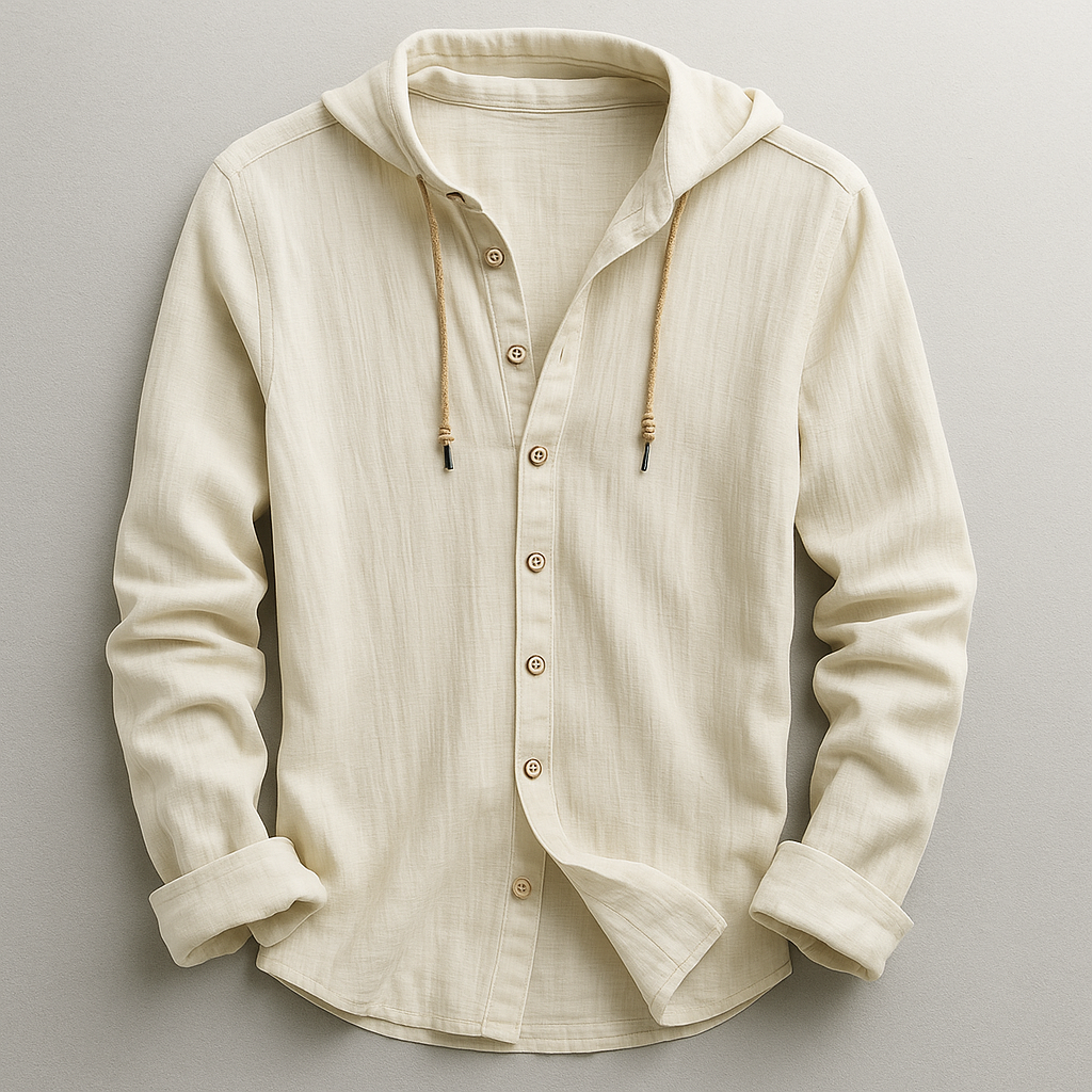Chemise à capuche boutonnée aspect lin