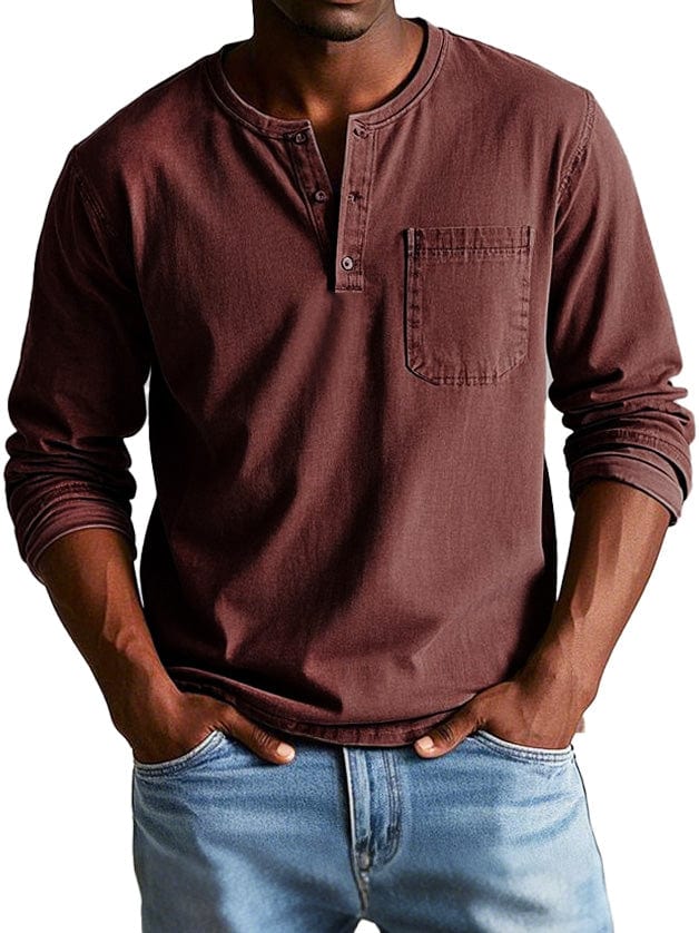 Chemise col tunisien aspect délavé homme, coloris rouge
