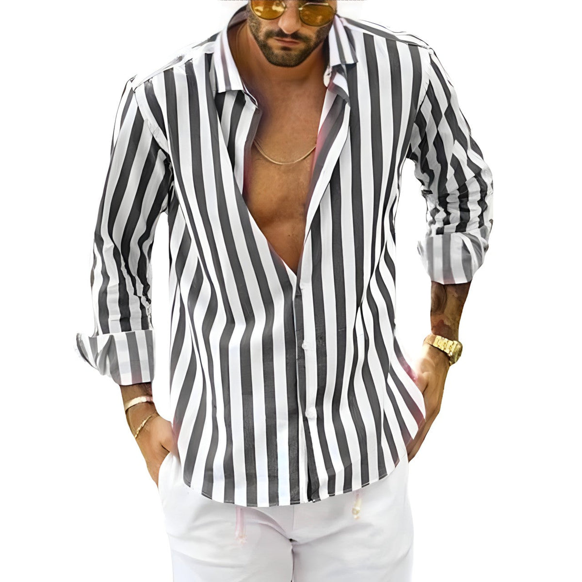 Chemise rayée d'été coton mélangé légère respirante homme – Chablis