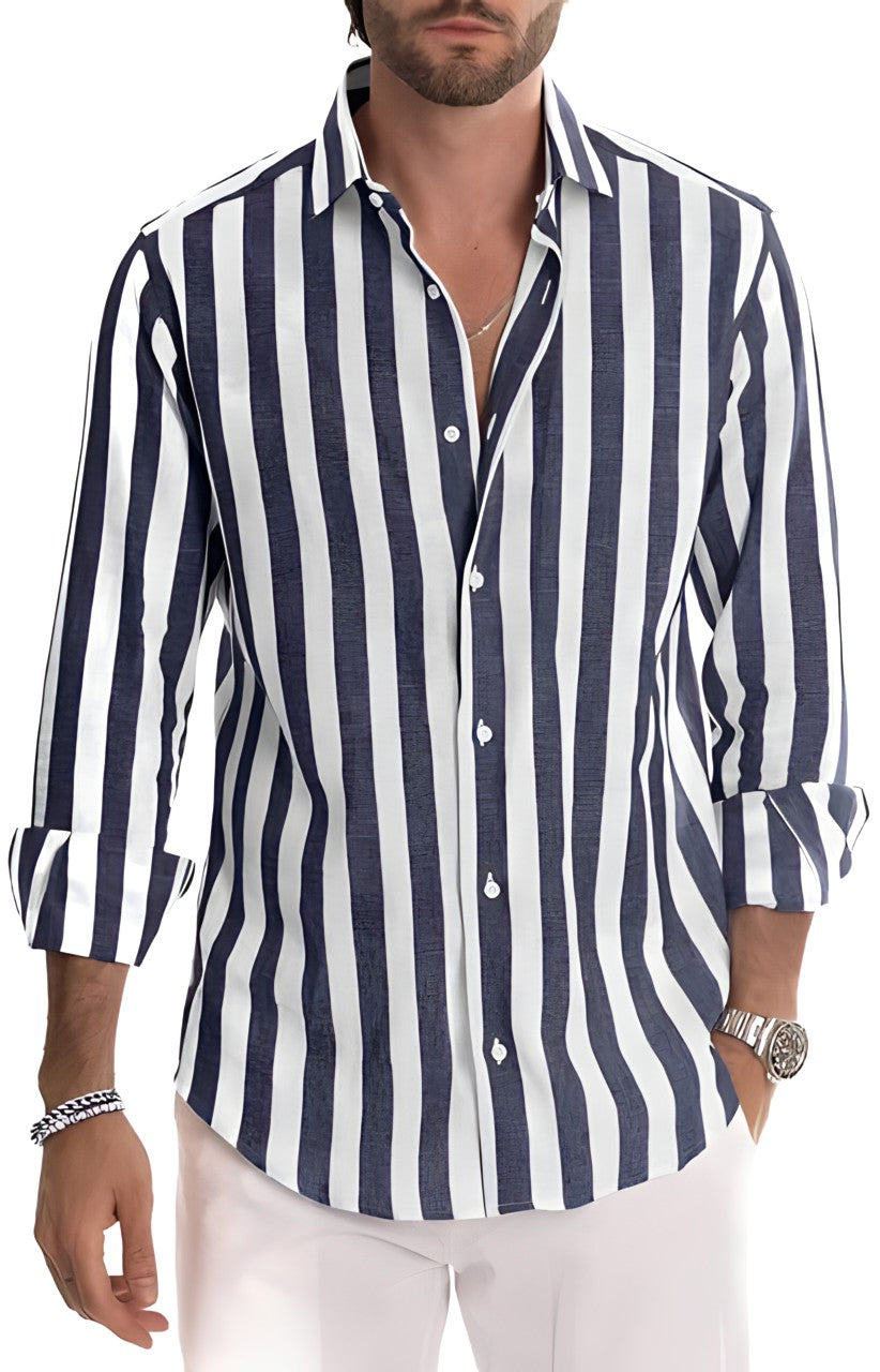 Chemise rayée d'été coton mélangé légère respirante homme – Chablis
