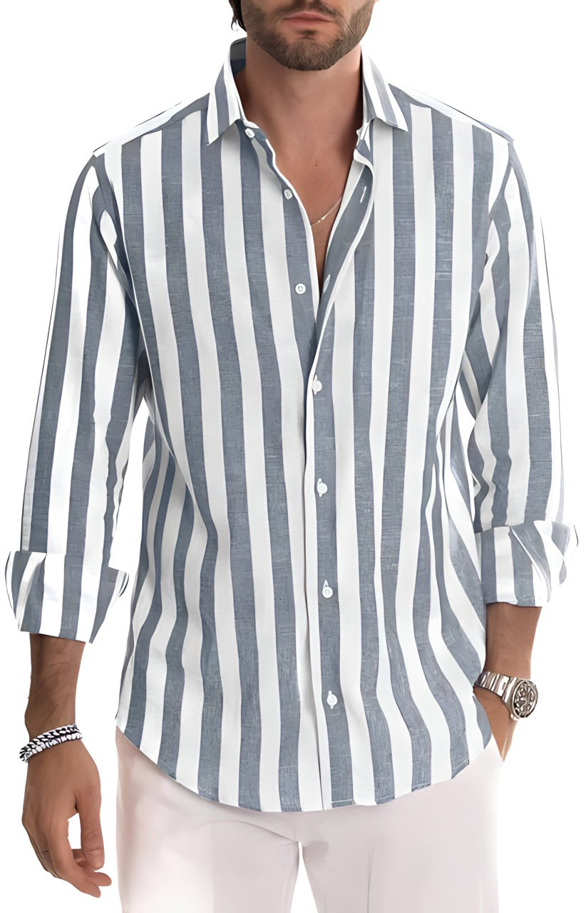 Chemise rayée d'été coton mélangé légère respirante homme – Chablis