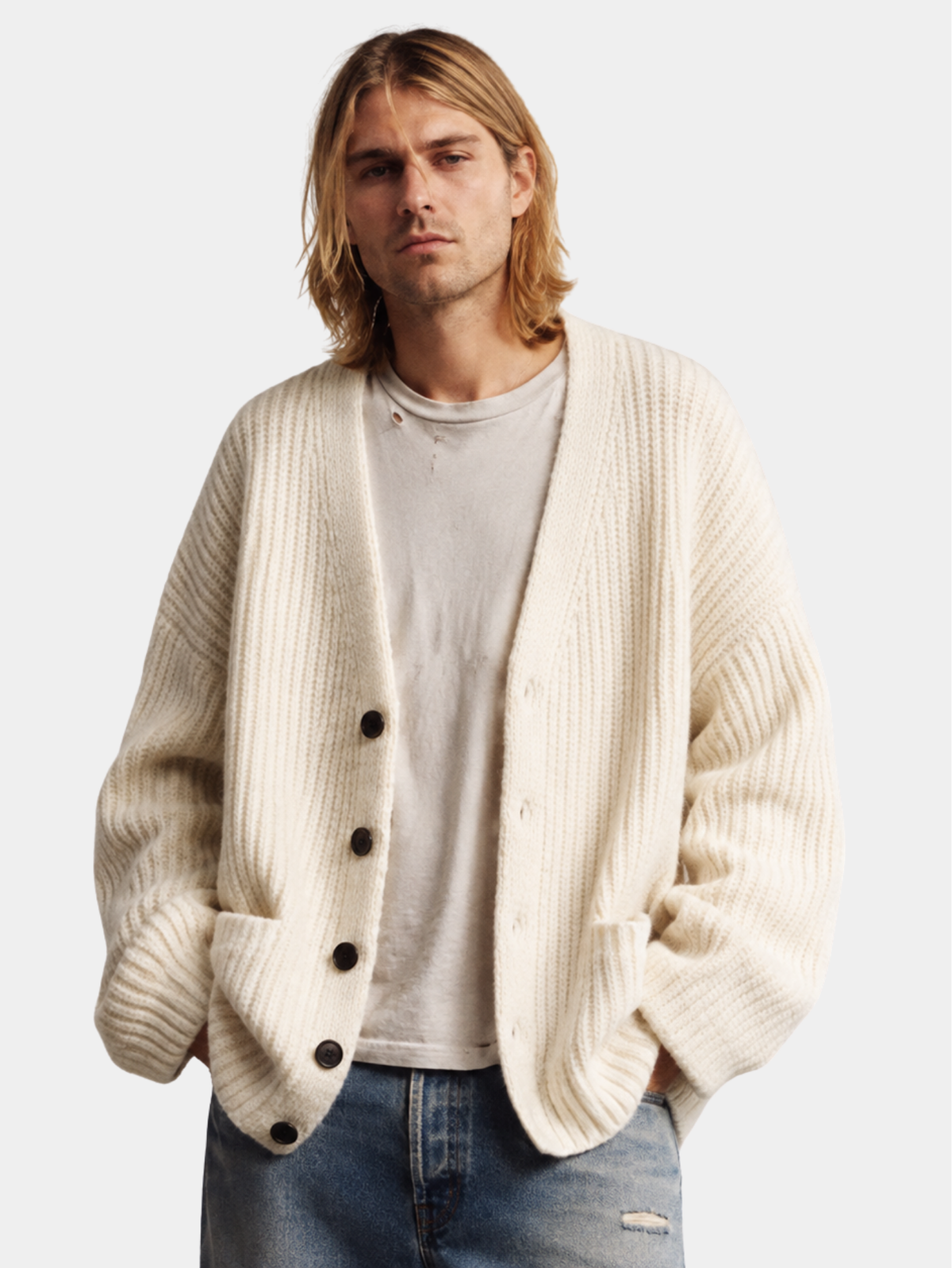 Cardigan col V oversize boutonné