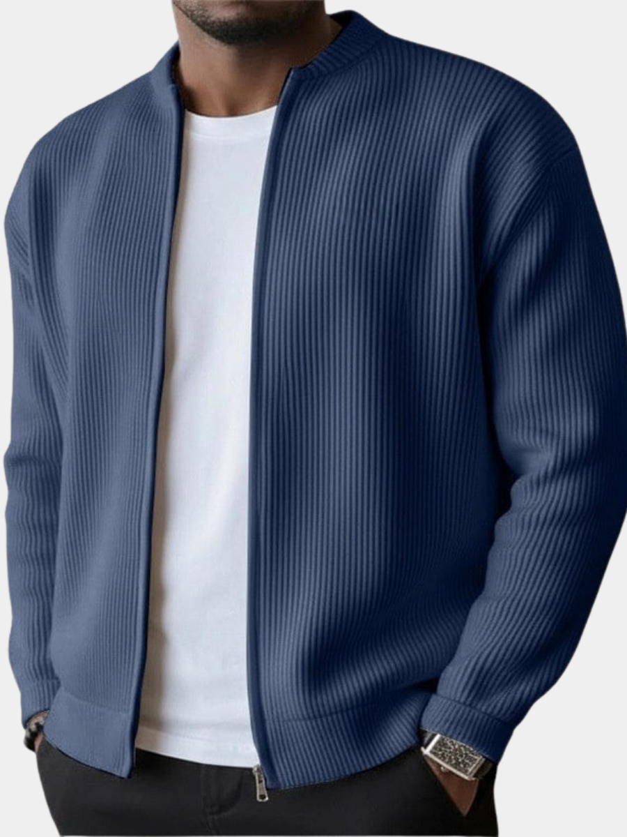 Cardigan zippé en maille côtelée