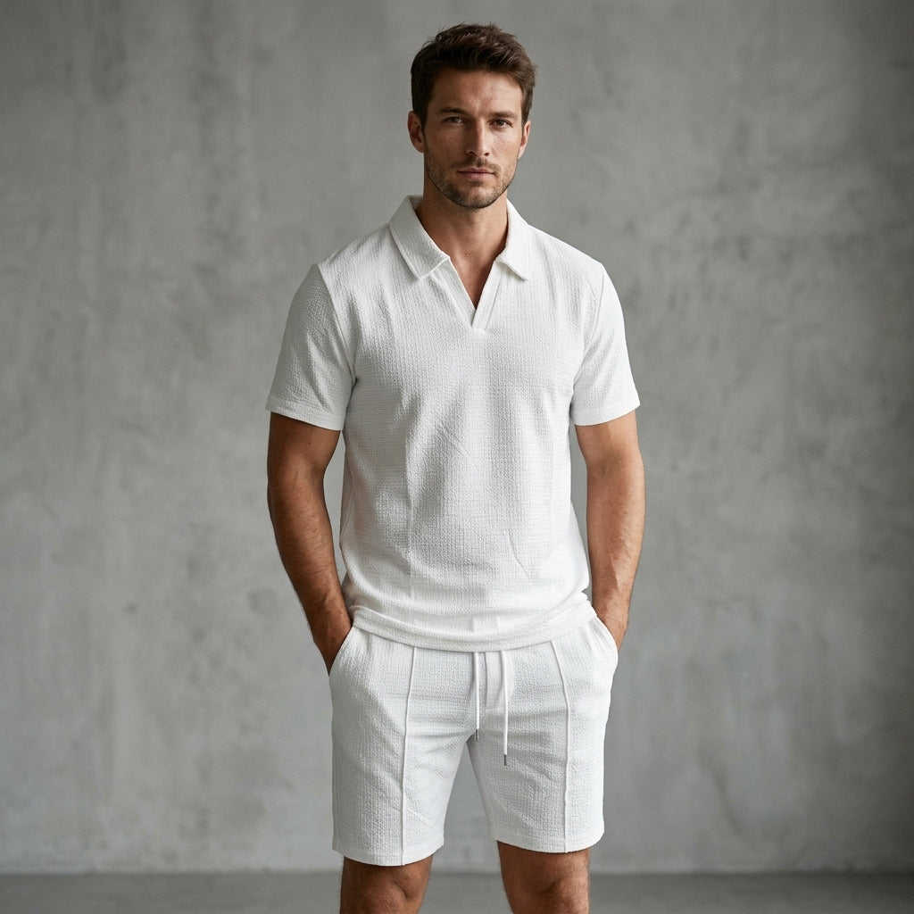 Ensemble d'été chemise jacquard légère et short assorti homme – Locronan