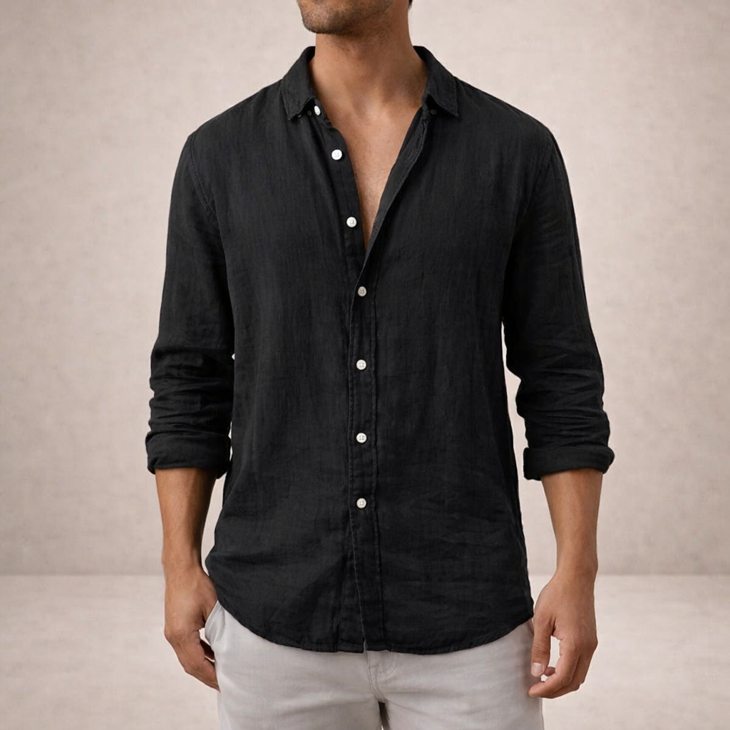 Chemise en lin coupe régulière col ouvert au style intemporel homme – Galilée