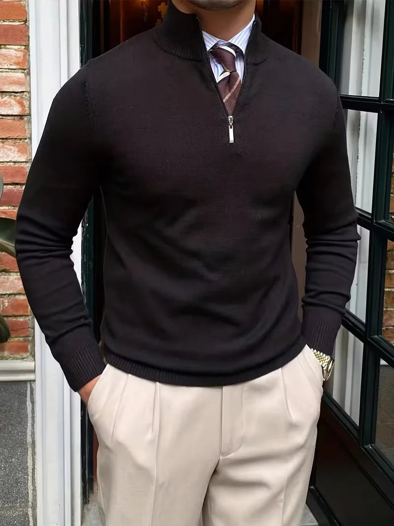 Pull col montant demi-zip en maille douce au style intemporel homme – Noir