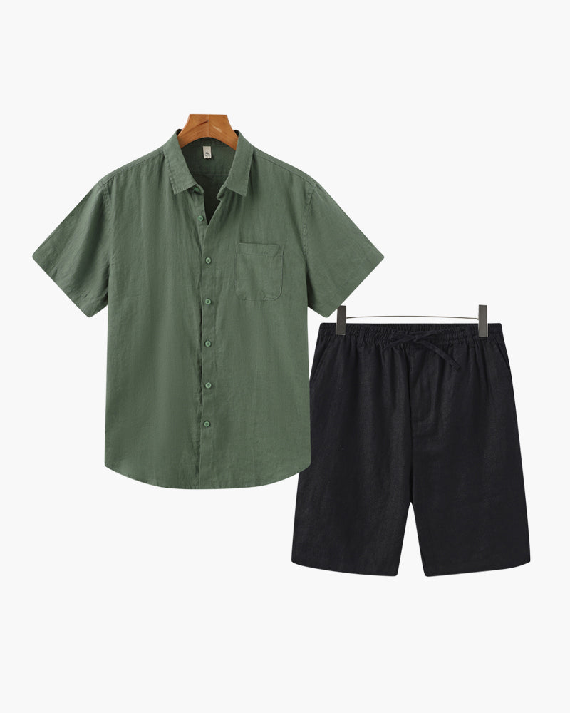 Ensemble chemise en lin et short décontracté d'été coordonné homme – Villenave