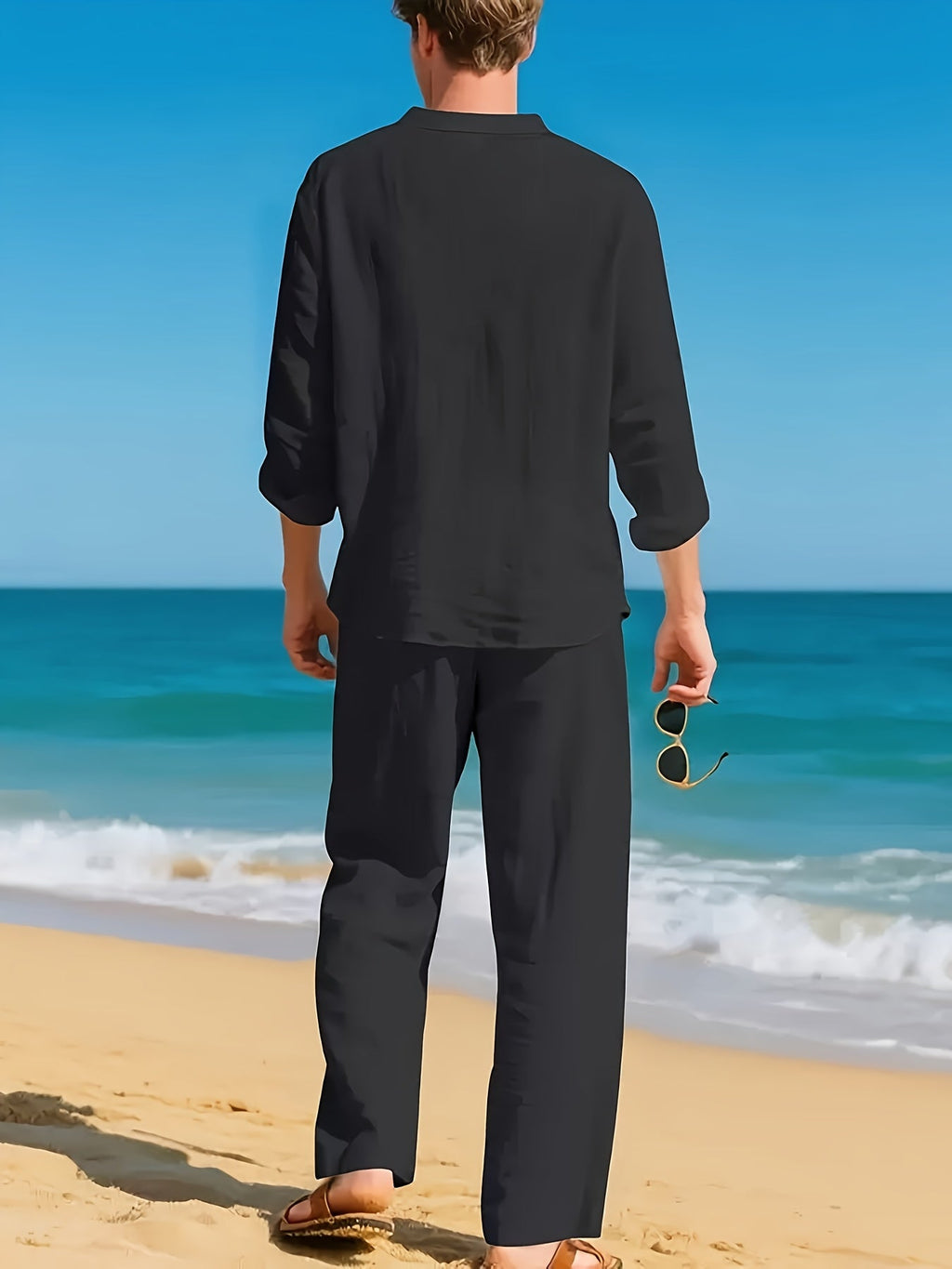Ensemble chemise et pantalon aspect lin