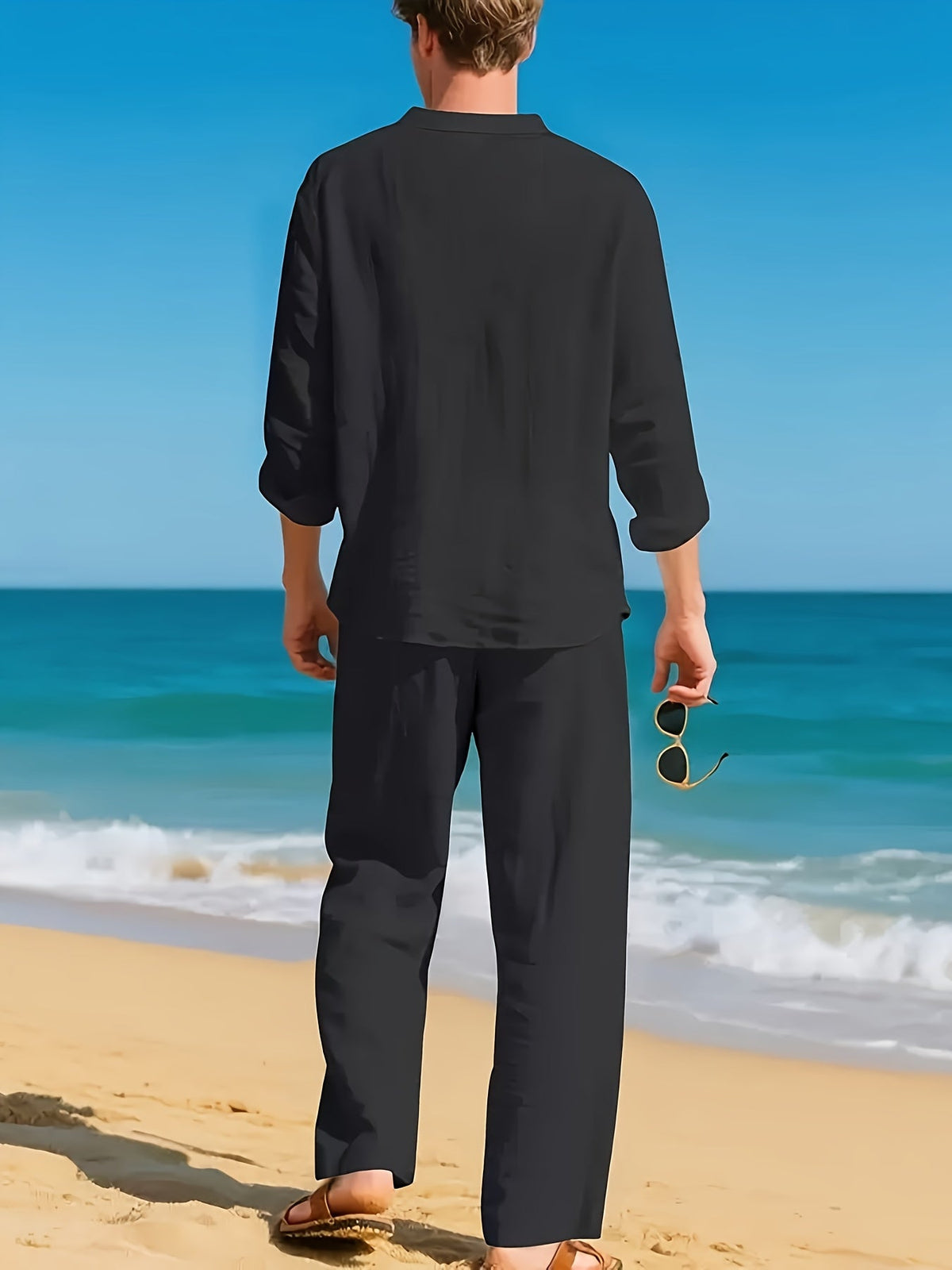 Ensemble chemise et pantalon aspect lin