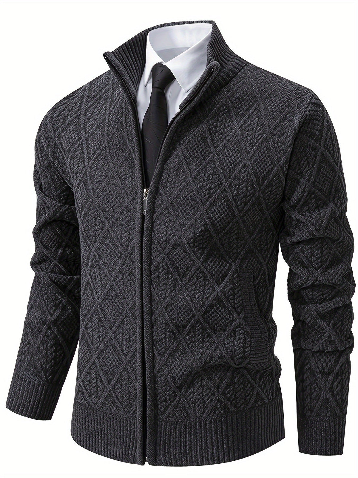 Pull zippé col montant motif géométrique