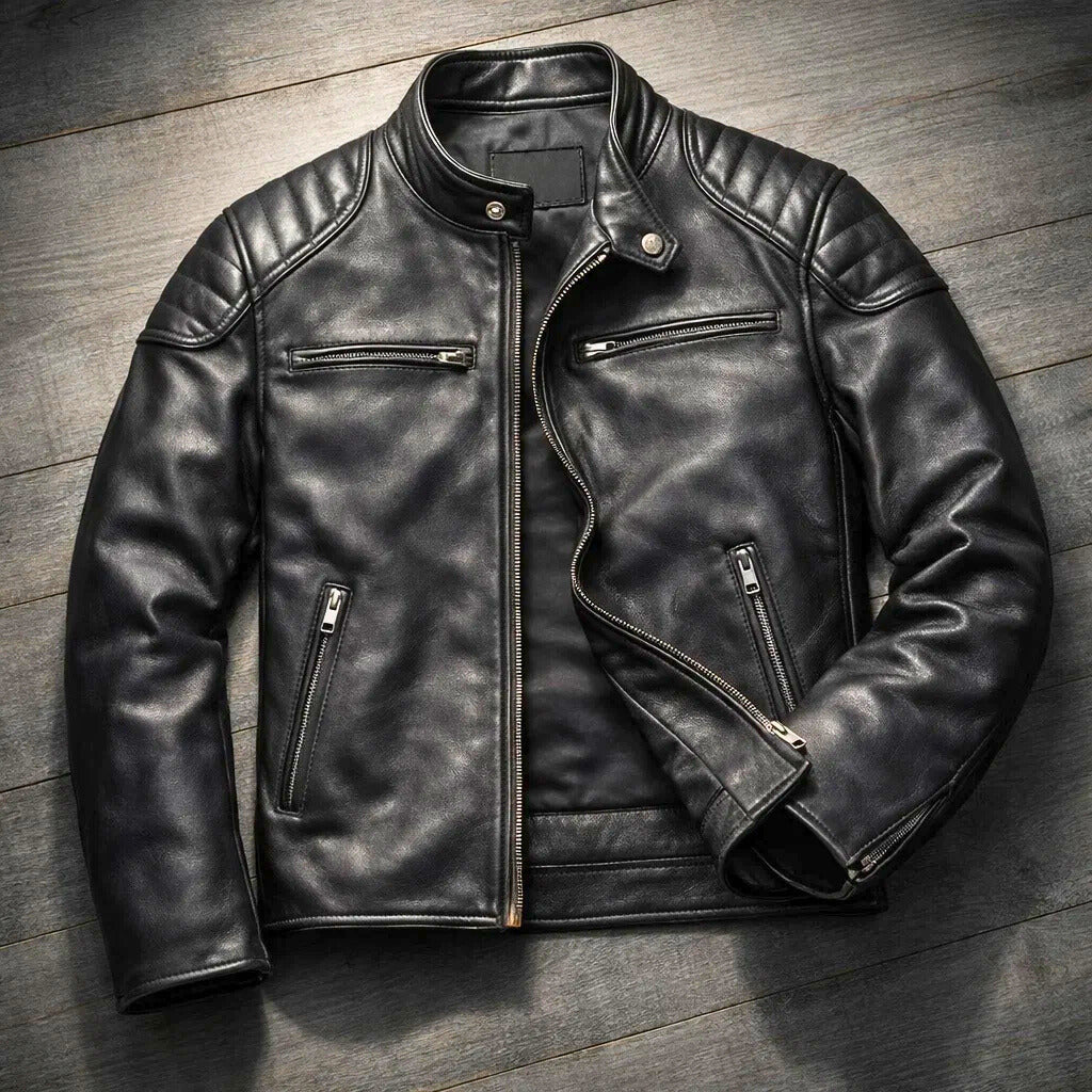 Blouson style moto avec empiècements