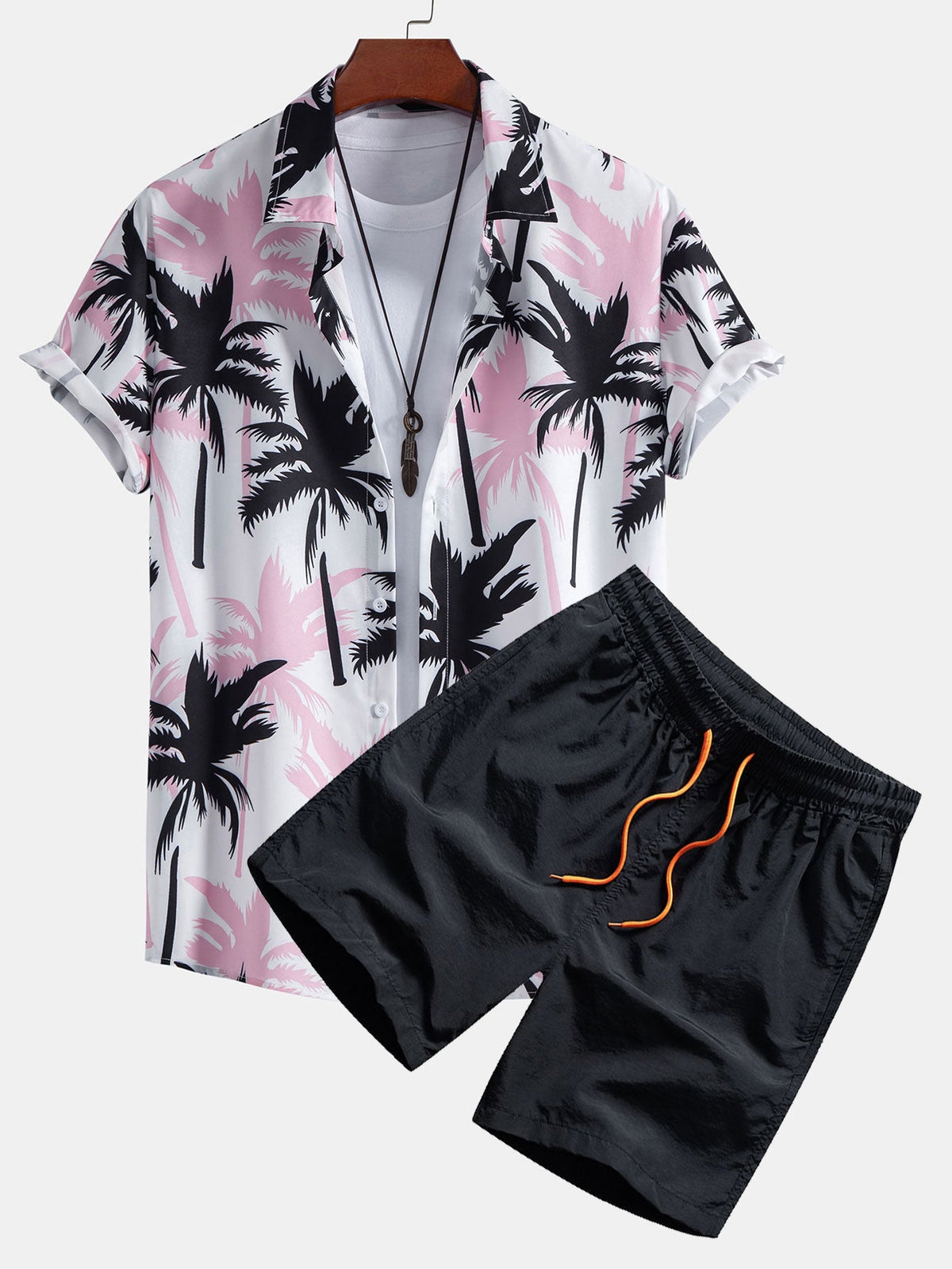 Ensemble chemise et short de bain à imprimé tropical style côtier homme – Monflanquin