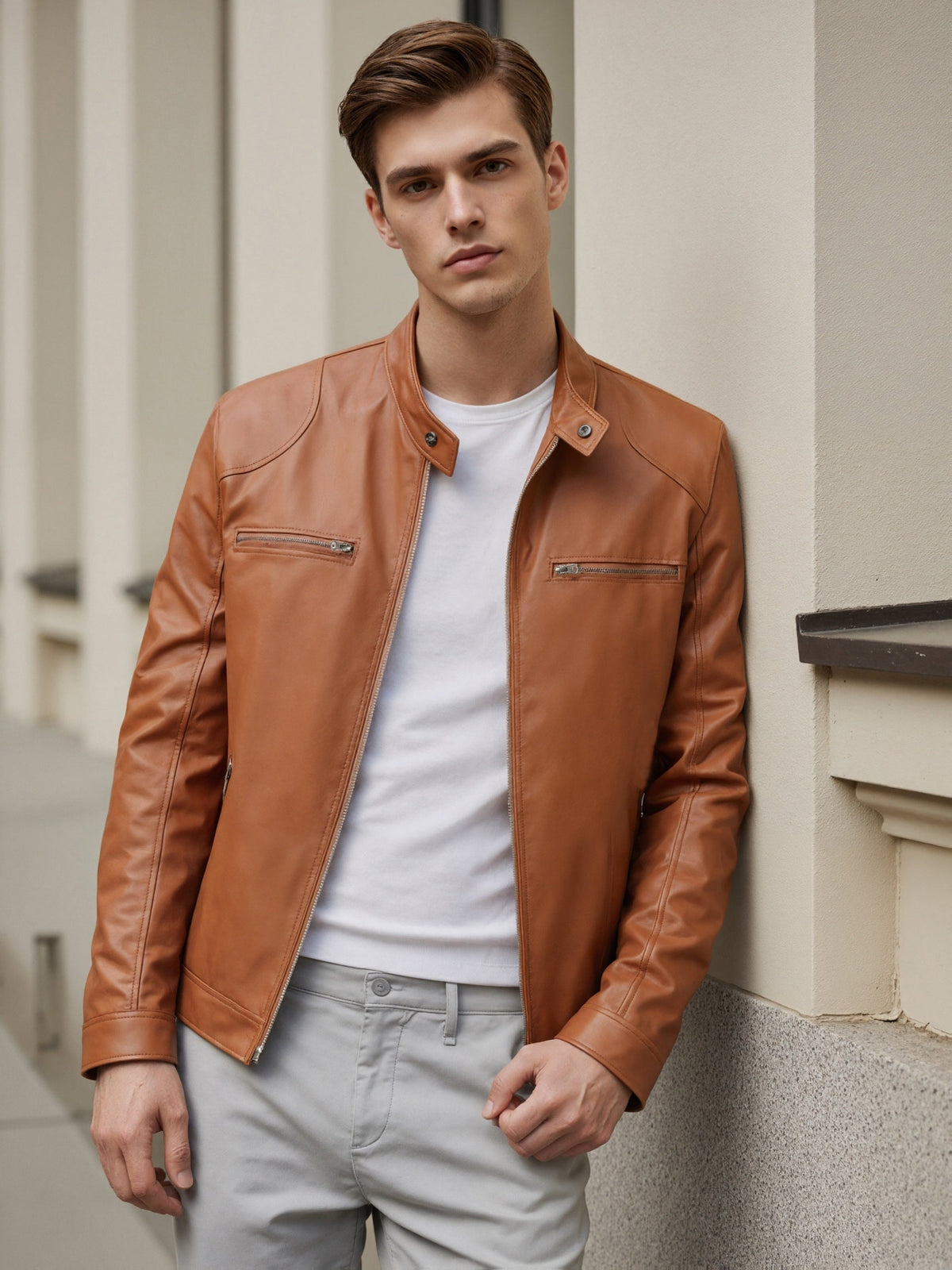 Veste zippée à col montant unie