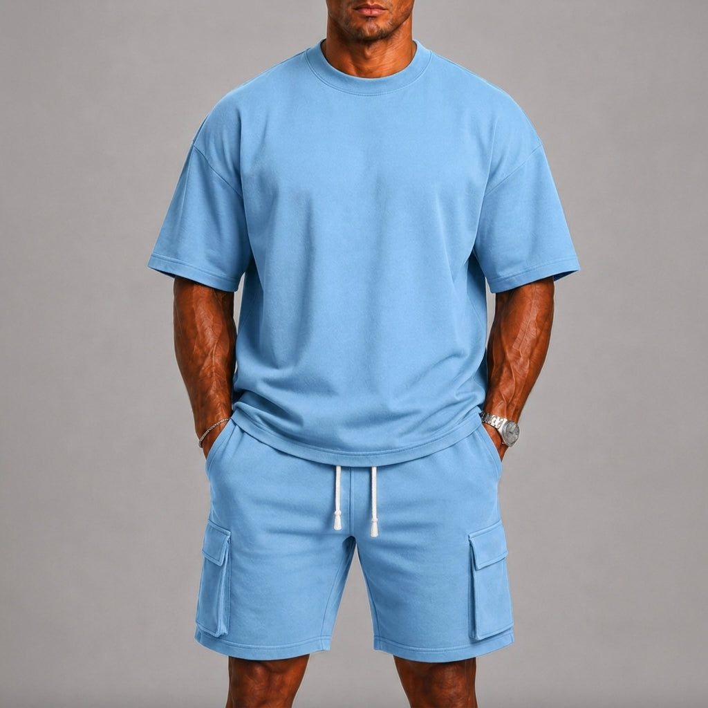 Ensemble d'été t-shirt col rond et short cargo assorti homme – Loches