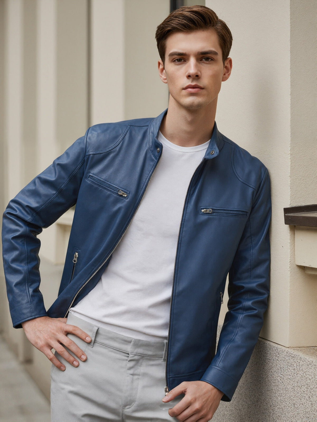 Veste zippée à col montant unie