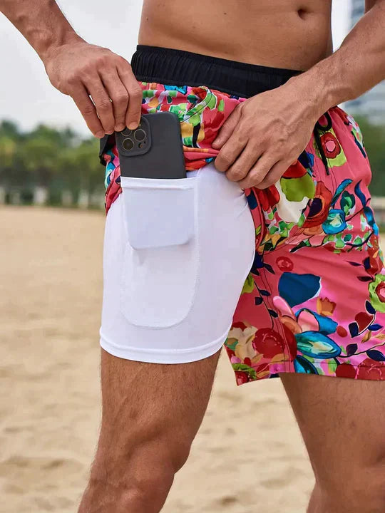 Short de bain imprimé à cordon de serrage style plage homme – Hendaye