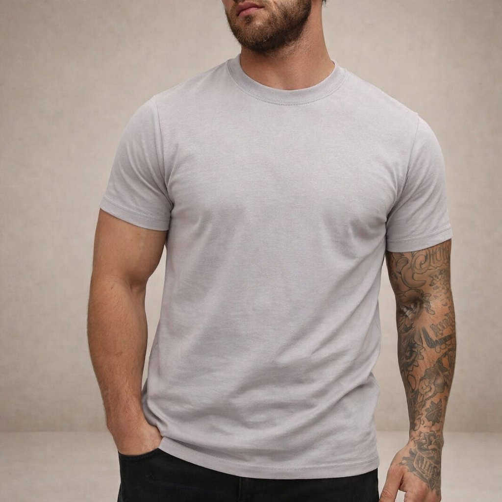 T-shirt en coton col rond coupe slim essentiel minimaliste homme – Sanguinet