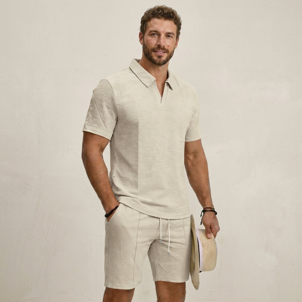 Ensemble d'été chemise jacquard légère et short assorti homme – Locronan