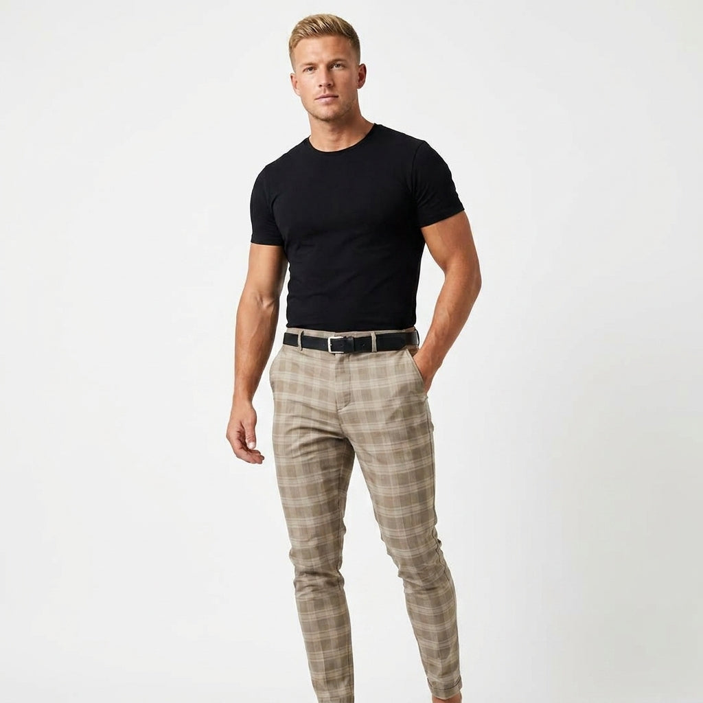 Pantalon à carreaux discrets coupe ajustée finition soignée homme – Baugé