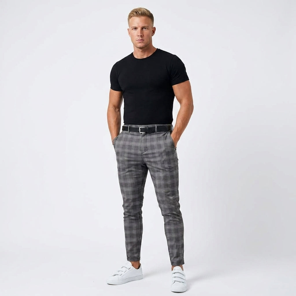 Pantalon à carreaux discrets coupe ajustée finition soignée homme – Baugé