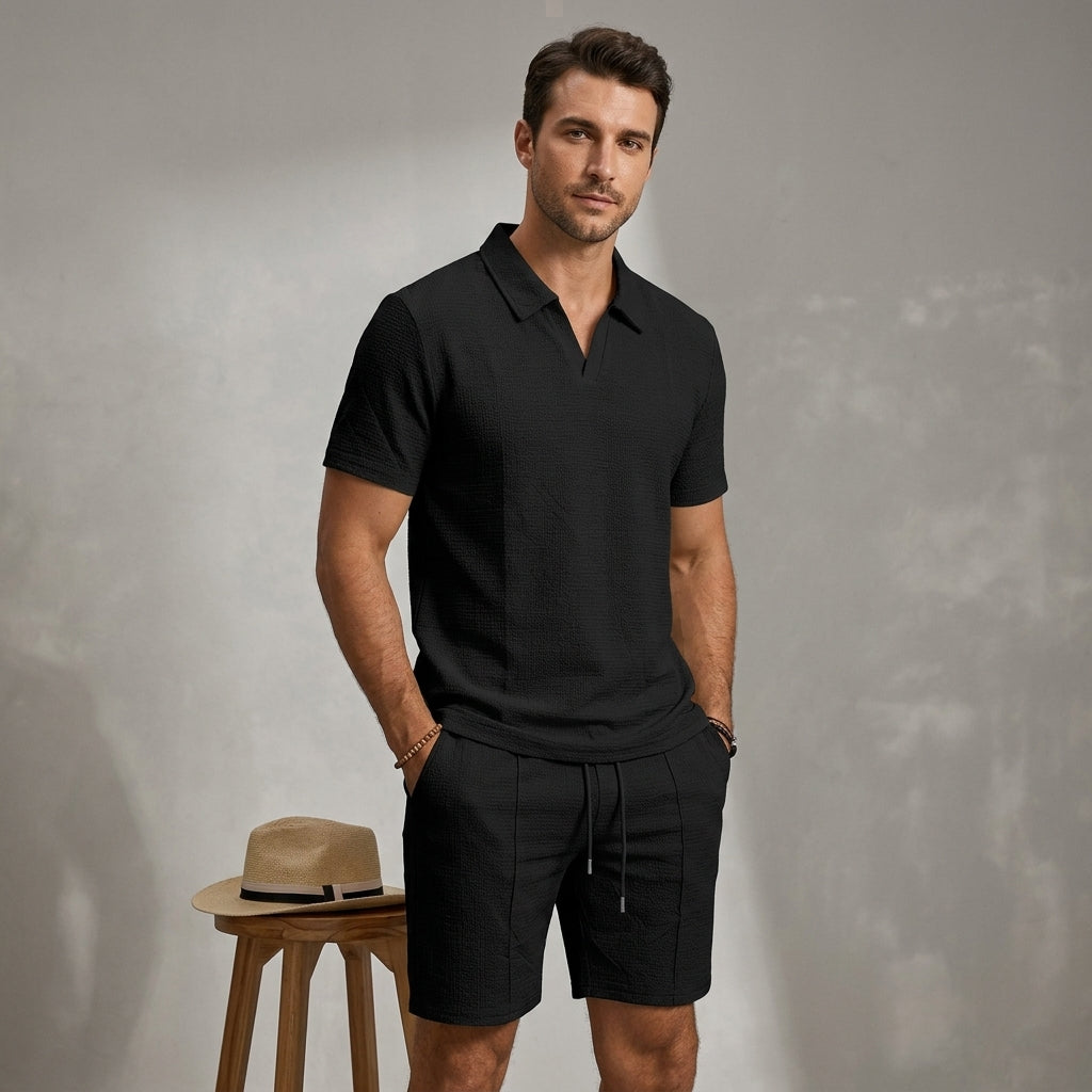 Ensemble d'été chemise jacquard légère et short assorti homme – Locronan