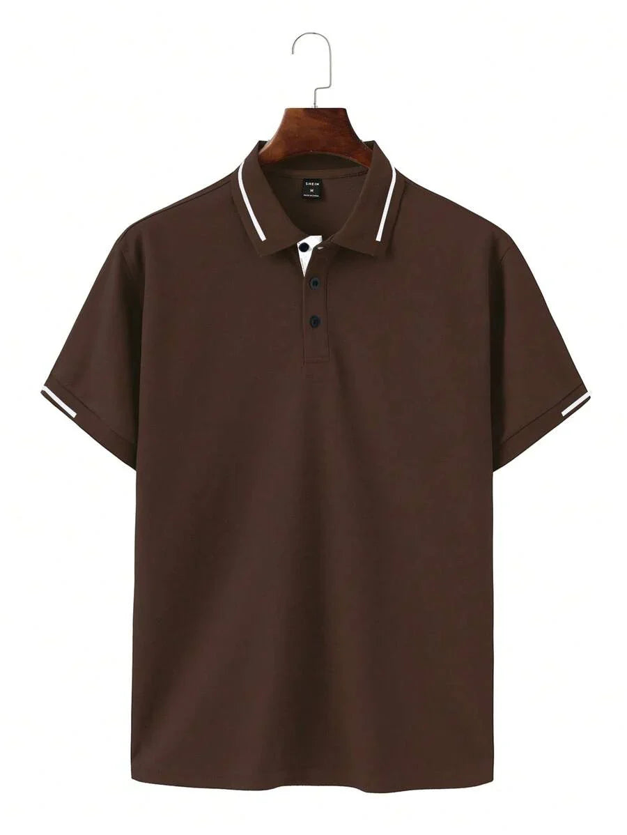 Polo manches courtes col boutonné tissu léger et respirant homme – Marron