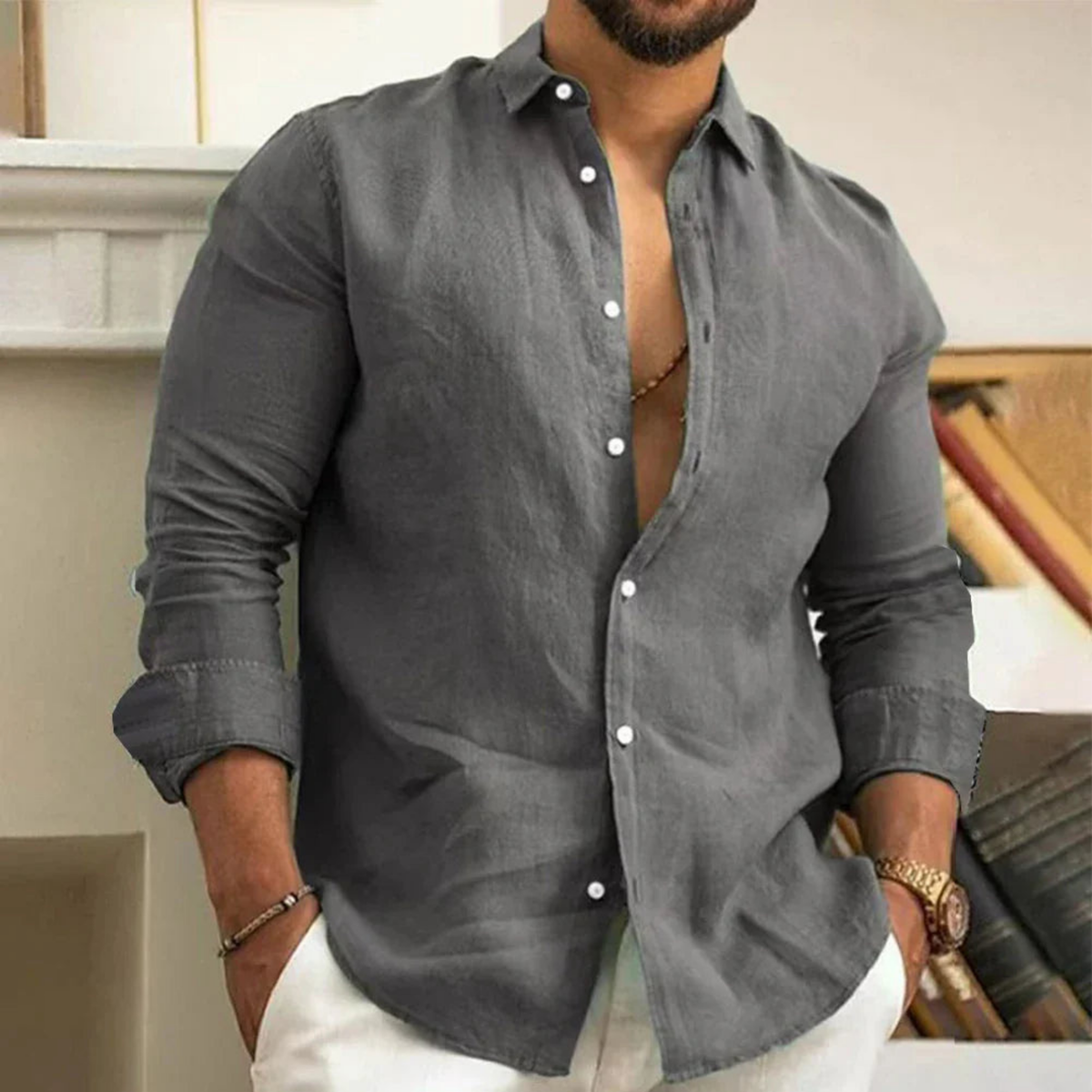 Chemise légère coupe ajustée tissu respirant manches longues homme – Vierville