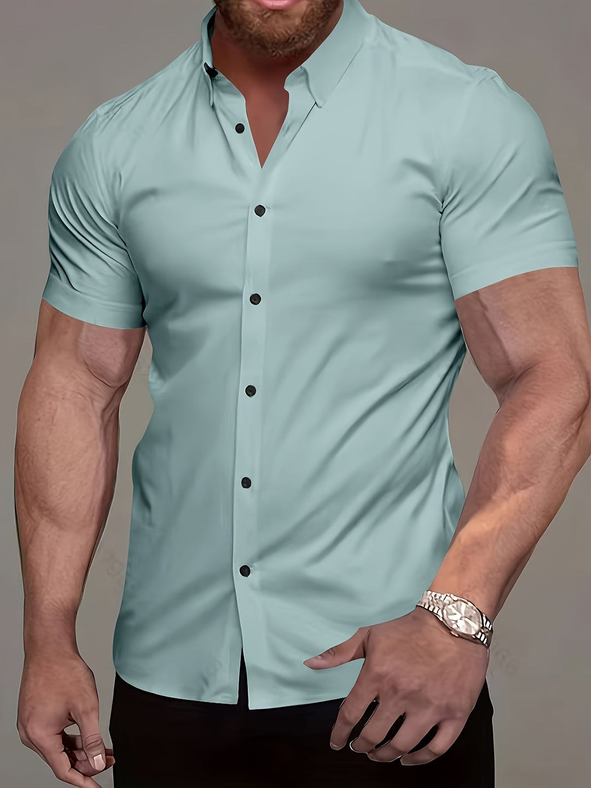 Chemise unie manches courtes à col revers