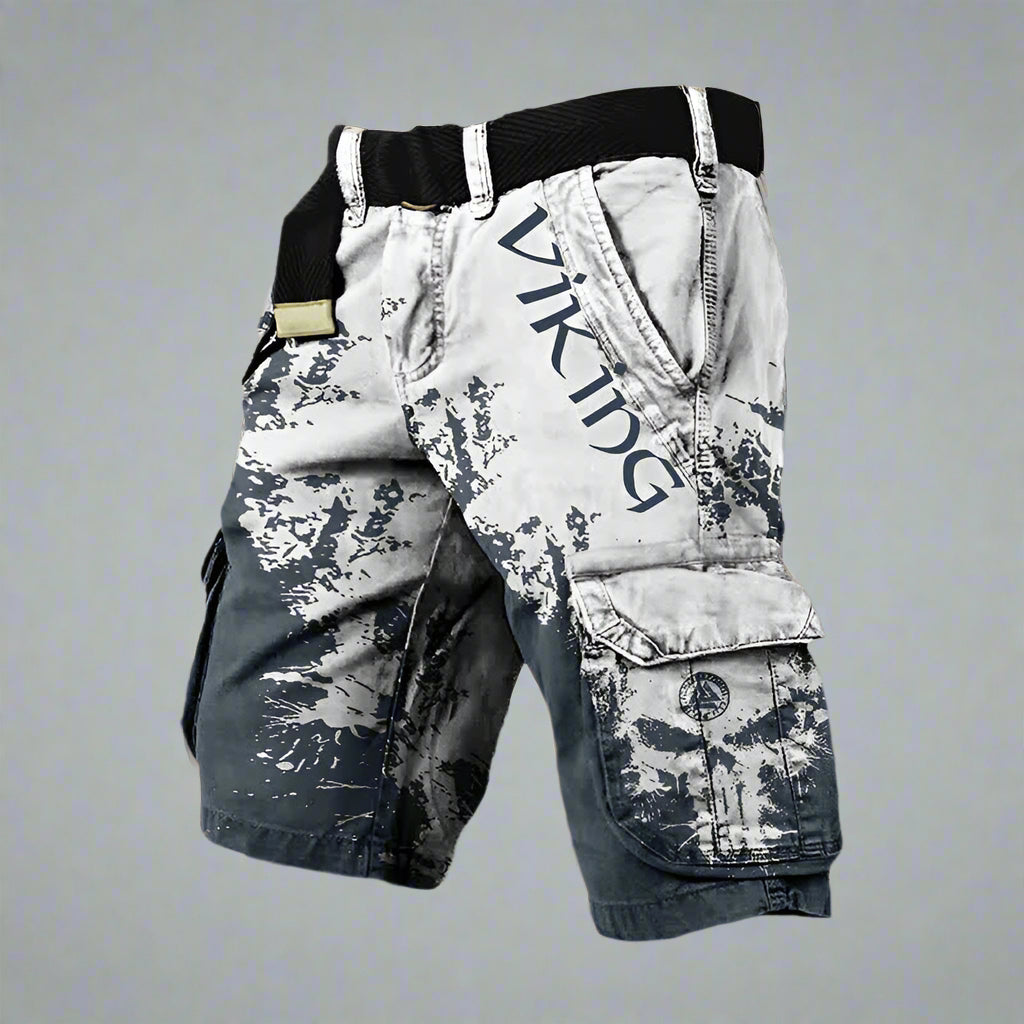 Short cargo imprimé graphique bicolore