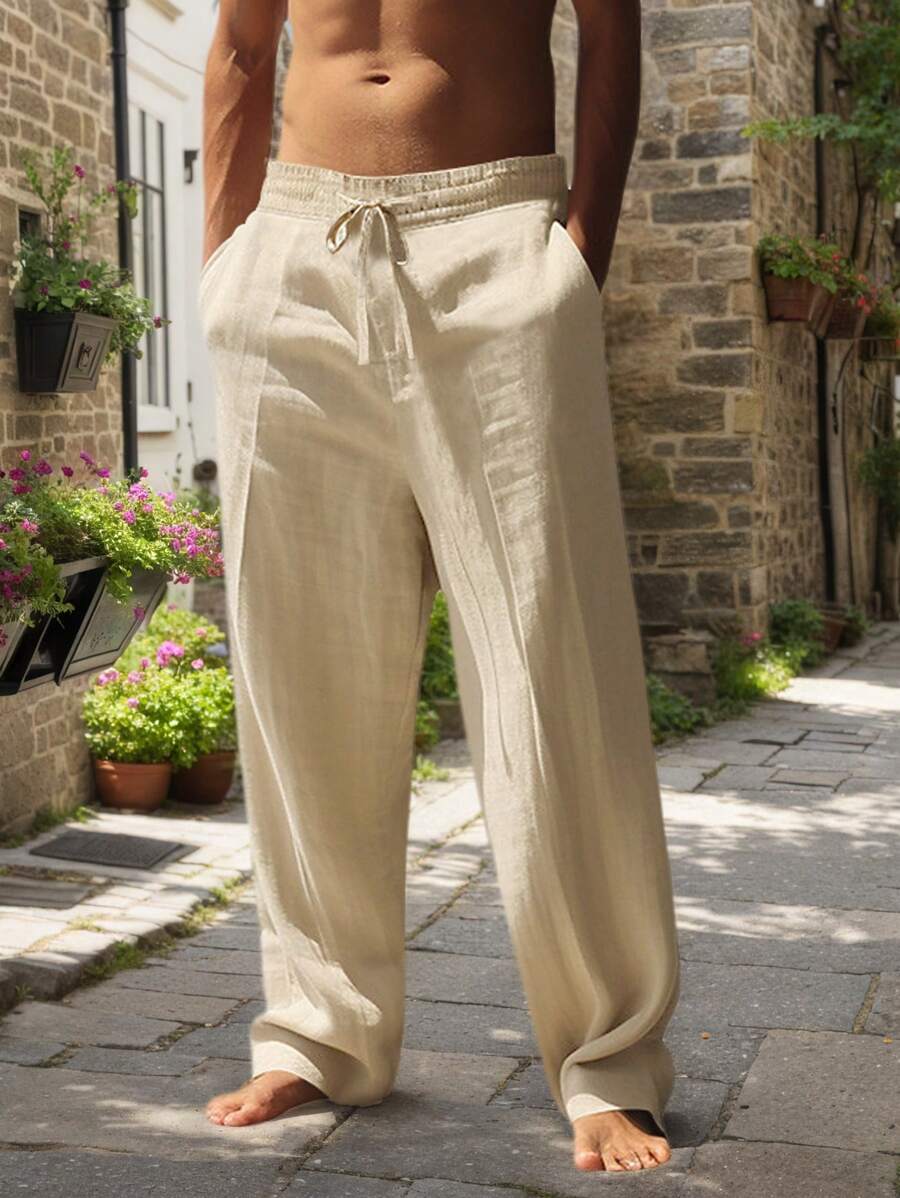 Pantalon léger aspect lin avec cordon au style intemporel homme – Sable