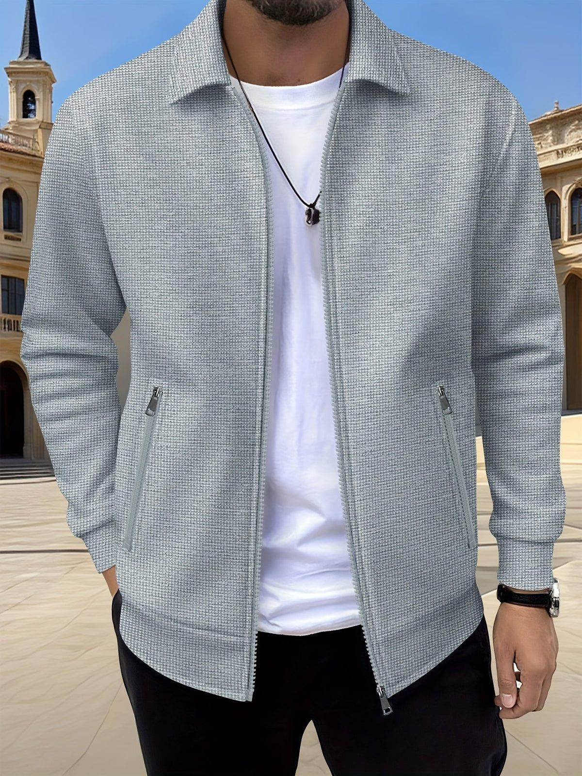 Veste zippée unie à col à revers